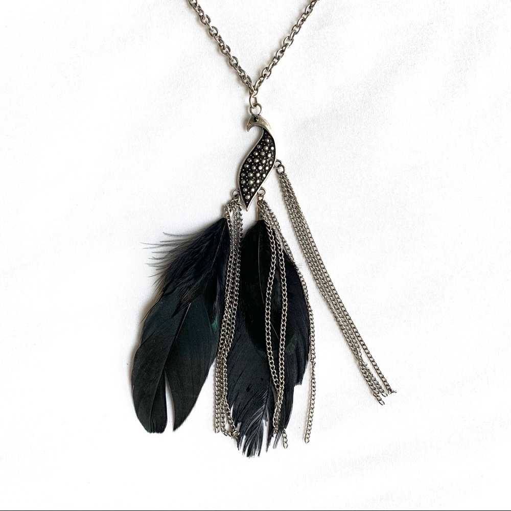 Festival Feather and Chain Long Necklace